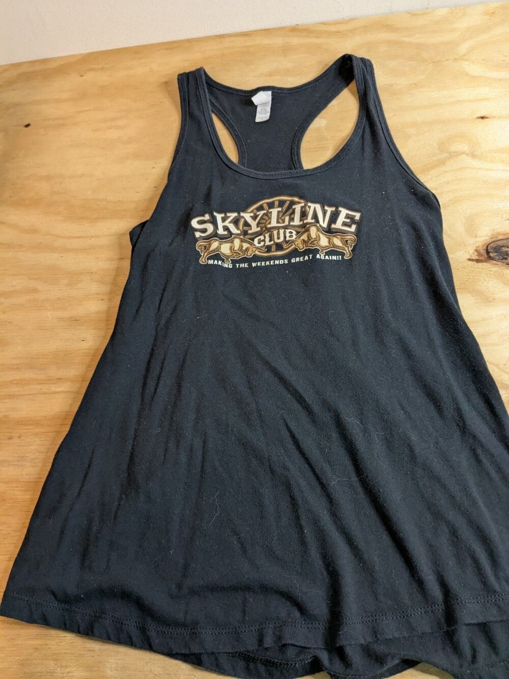 Ideal Tee Women's Tank Top Sz Large Black Skyline Club Racerback Athletic Shirt